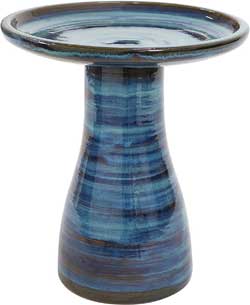 Blue Glazed Ceramic Birdbath on Pedestal