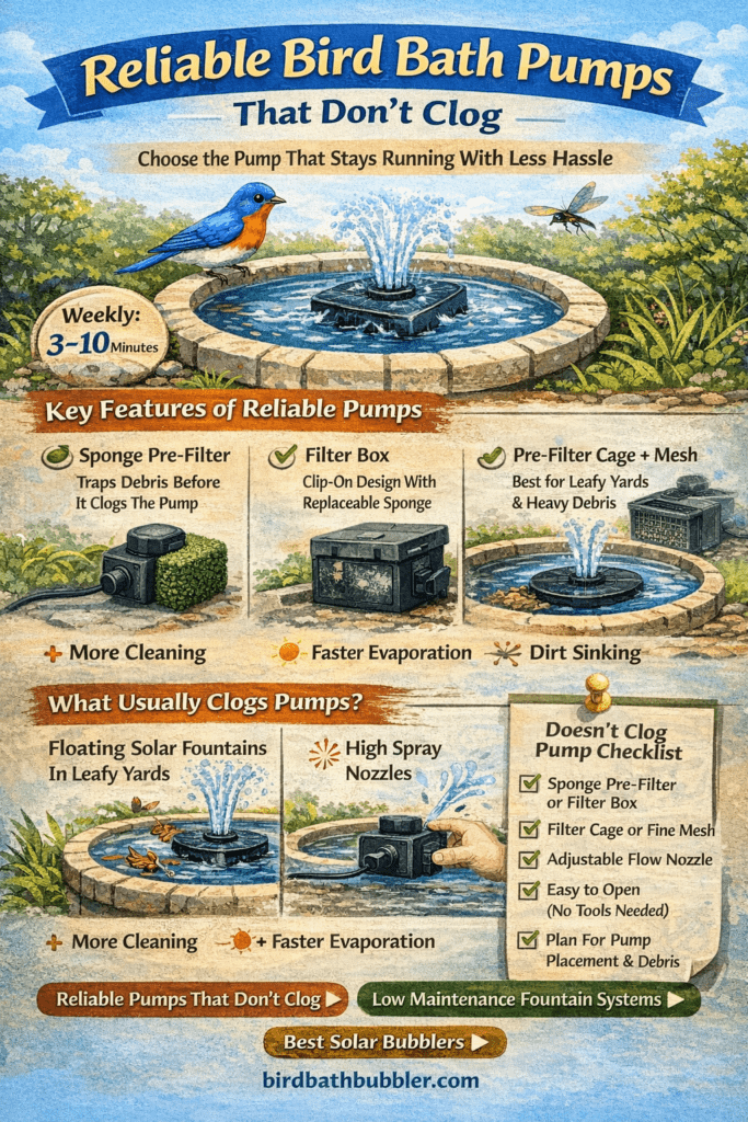 Infographic - Reliable Bird Bath Pumps that Don't Clog