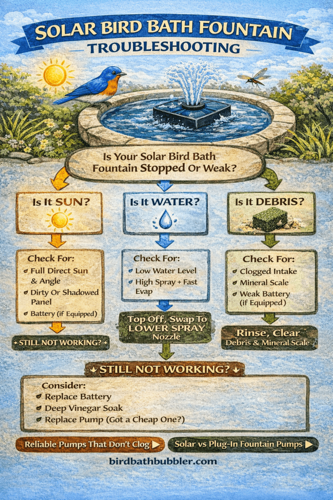 Infographic - Solar Bird Bath Fountain Troubleshooting Tips
